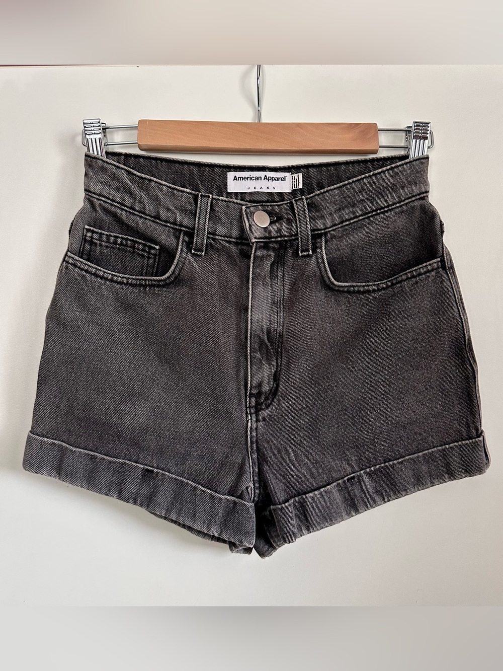 American Apparel High-Waisted Dark Grey Denim Shorts